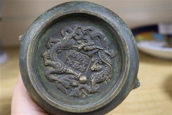 A Chinese bronze censer length 13cm